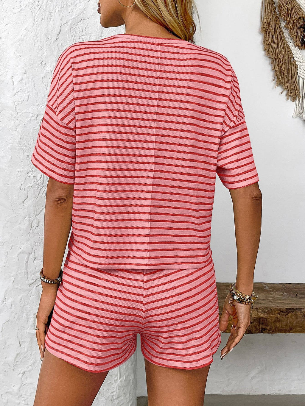 Knit striped fashion casual shorts tracksuit