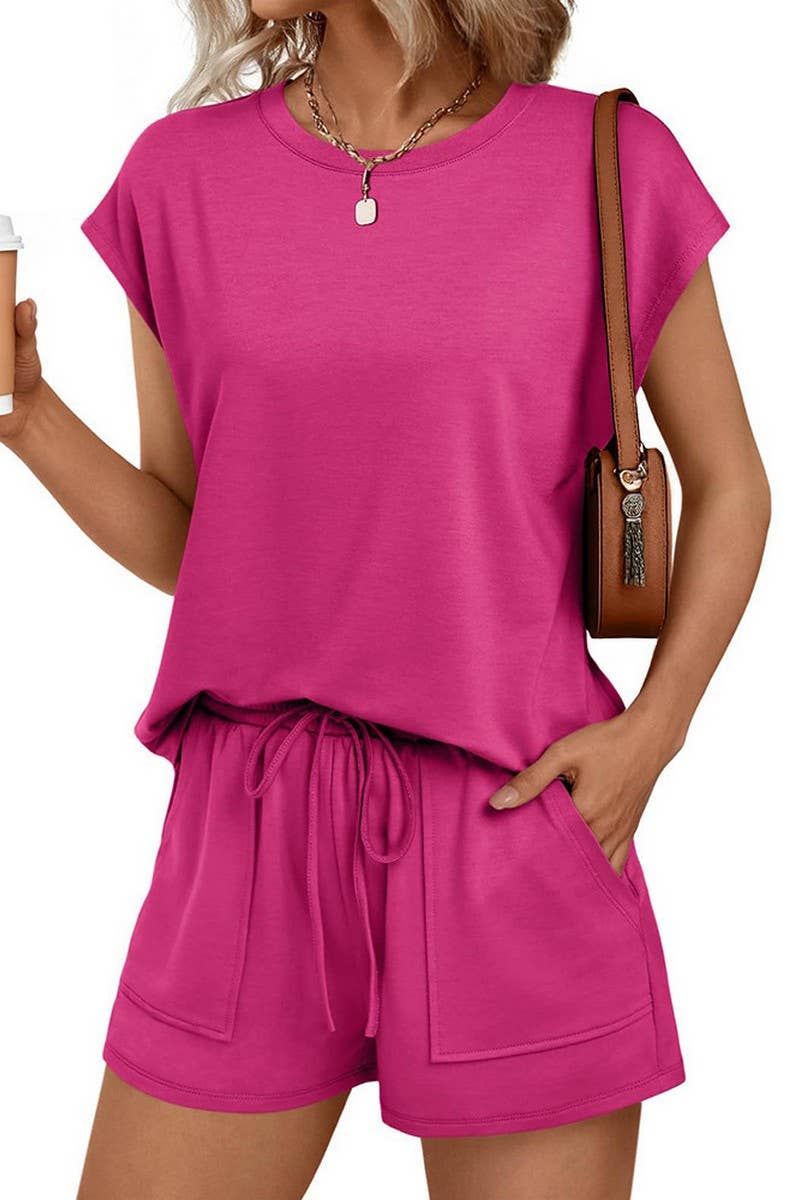 CWTSTS00835_CASUAL SHORT SLEEVE TEE AND SHORTS SET WOMEN