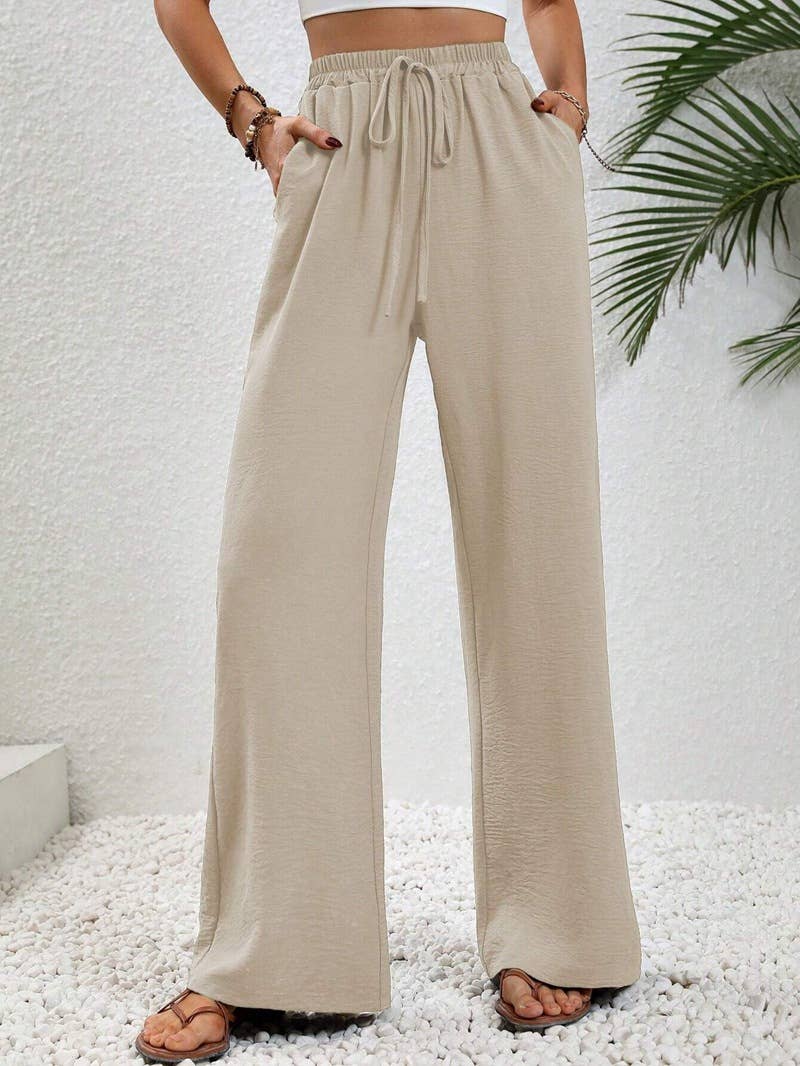 Versatile Solid Color Wide-Leg Floor-Length Casual Pants
