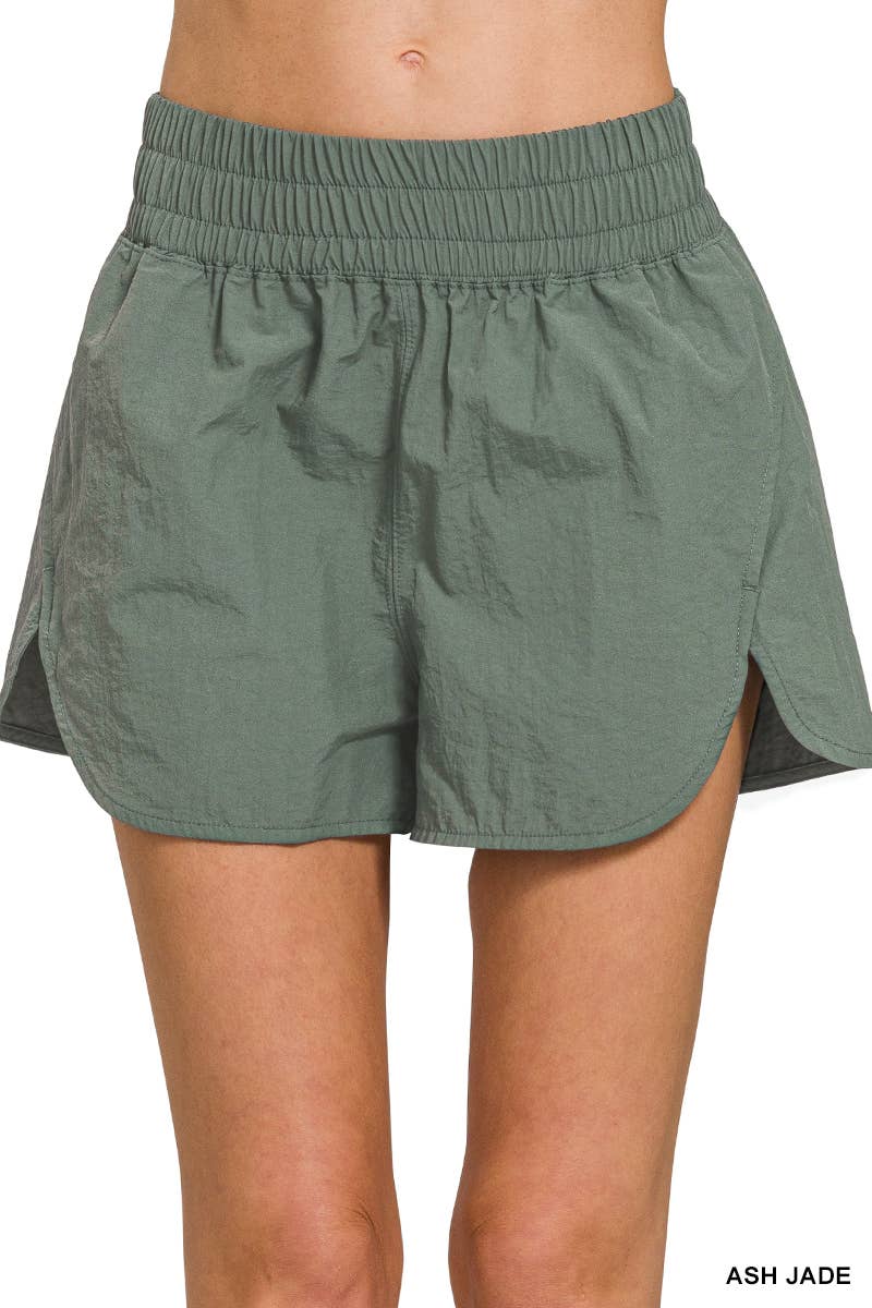 .....Windbreaker Smocked Waistband Track Shorts