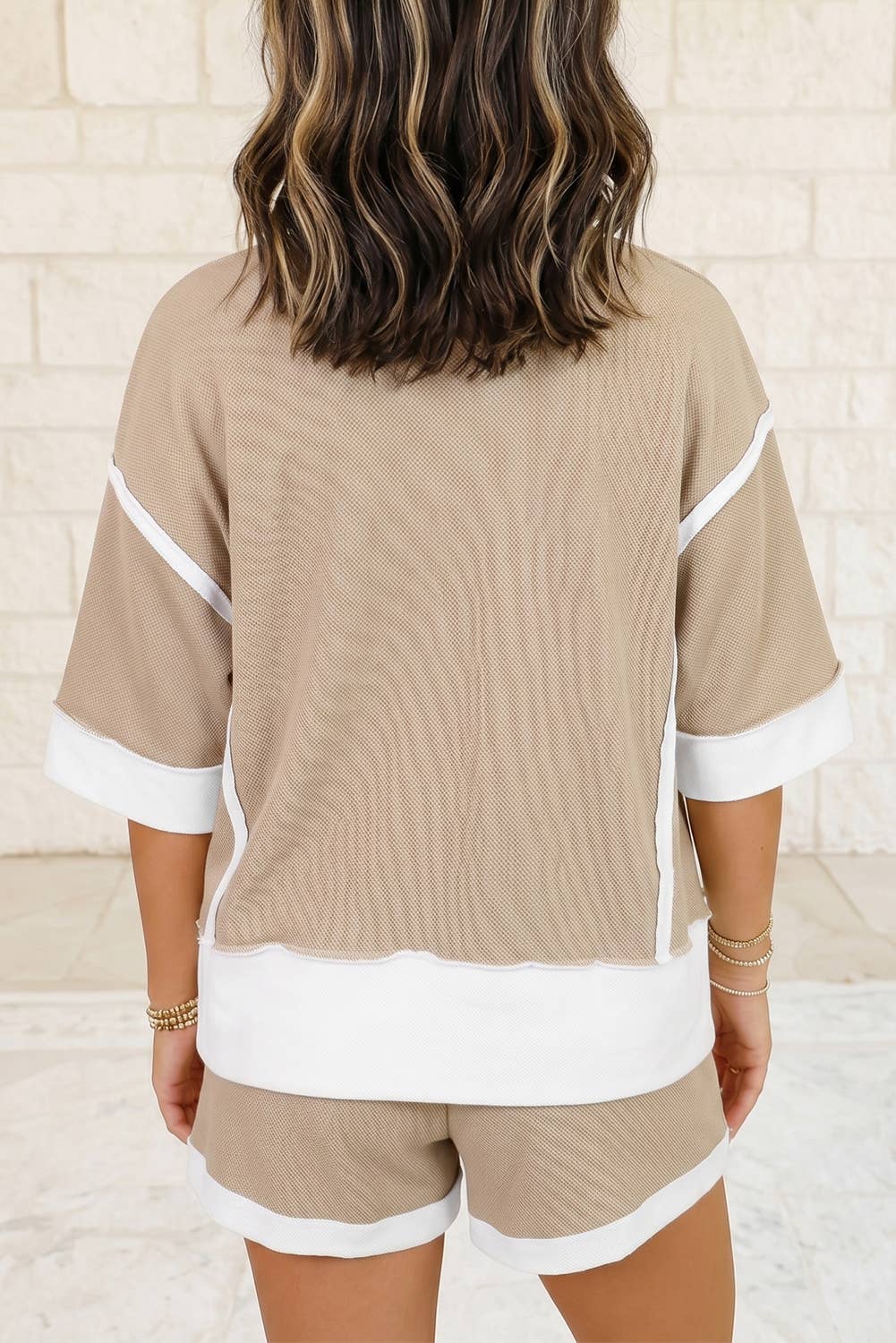 Patchwork Oversize Tee Drawstring Loose Shorts 2pcs Set