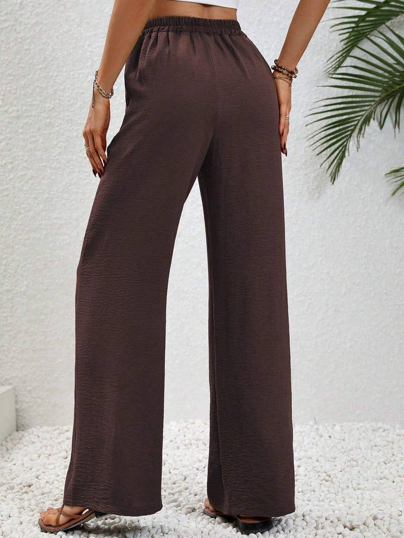 Versatile Solid Color Wide-Leg Floor-Length Casual Pants