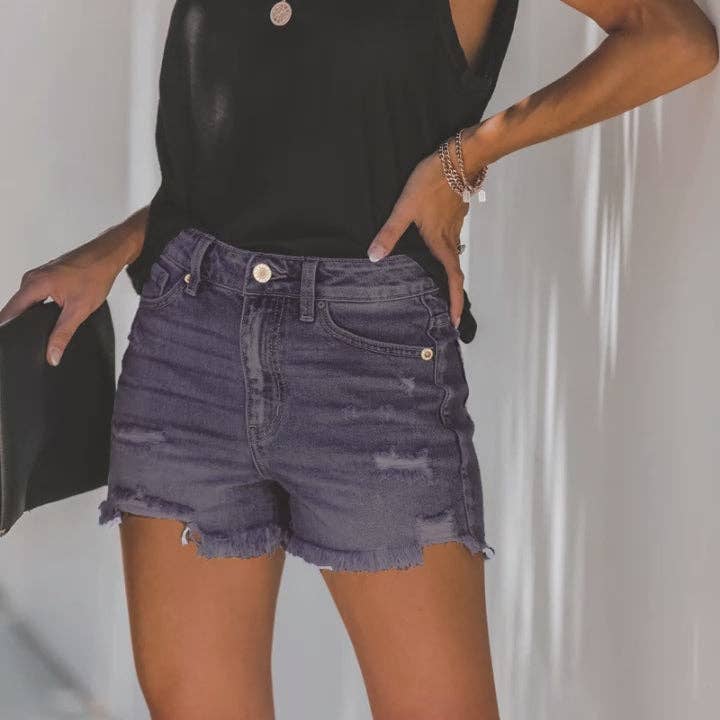 High Rise Distressed Denim Shorts for Women