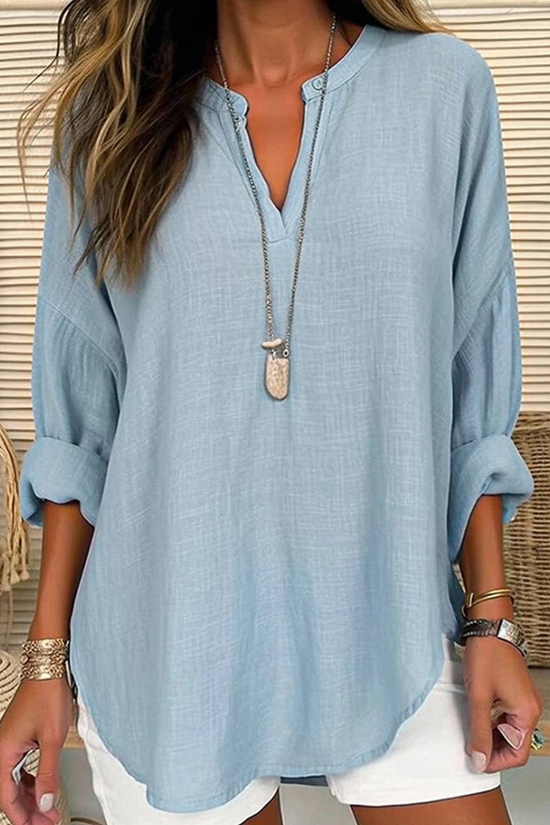 V-neck cotton and linen fashion breathable shirt