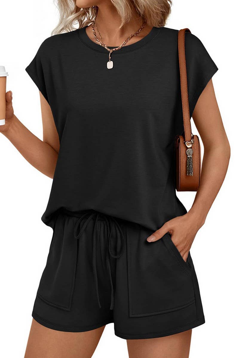 CWTSTS00835_CASUAL SHORT SLEEVE TEE AND SHORTS SET WOMEN