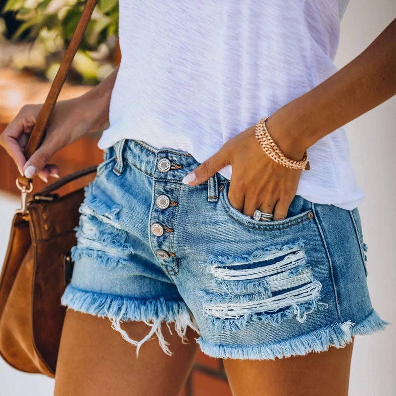 Washed Distressed Denim Shorts Slim Fit Summer Jean Shorts