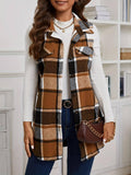 Vintage Casual Checked Sleeveless Midi Vest