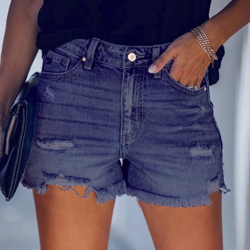 High Rise Distressed Denim Shorts for Women