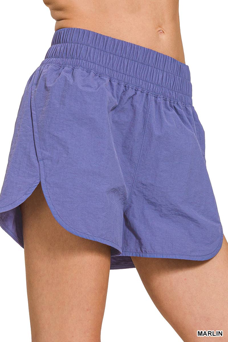 .....Windbreaker Smocked Waistband Track Shorts