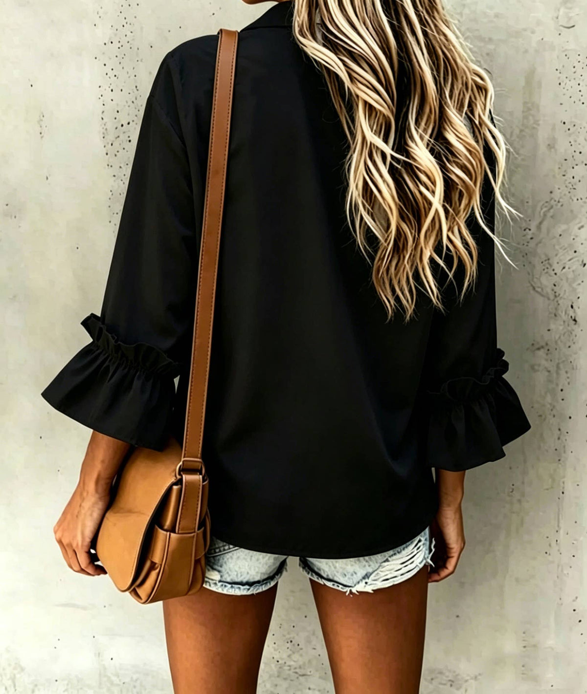 Polka Dots ruffle 3/4 sleeve button up blouse