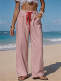 Drawstring Pocket Beach Casual Pants