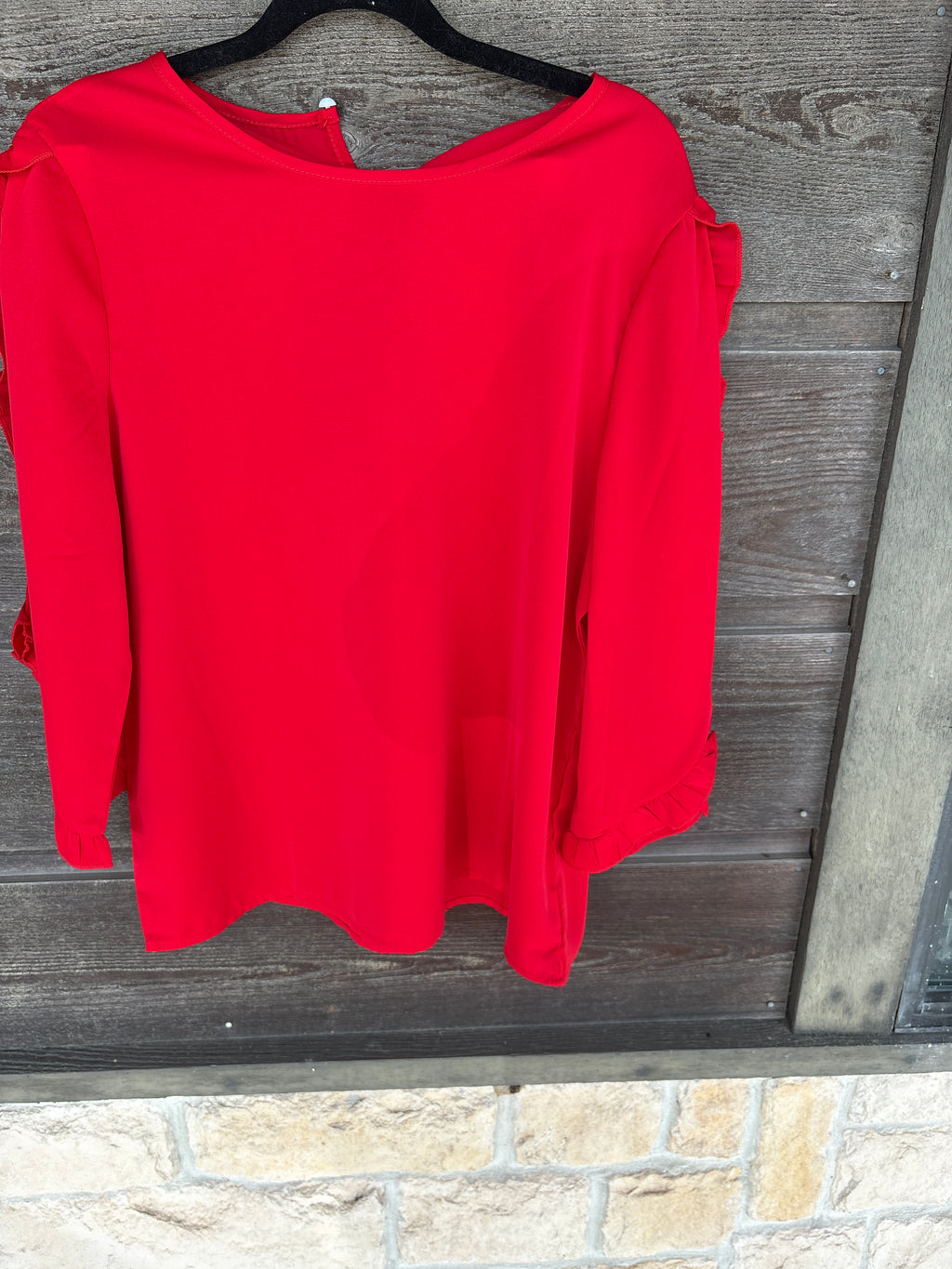 Boutique style red ruffle sleeve