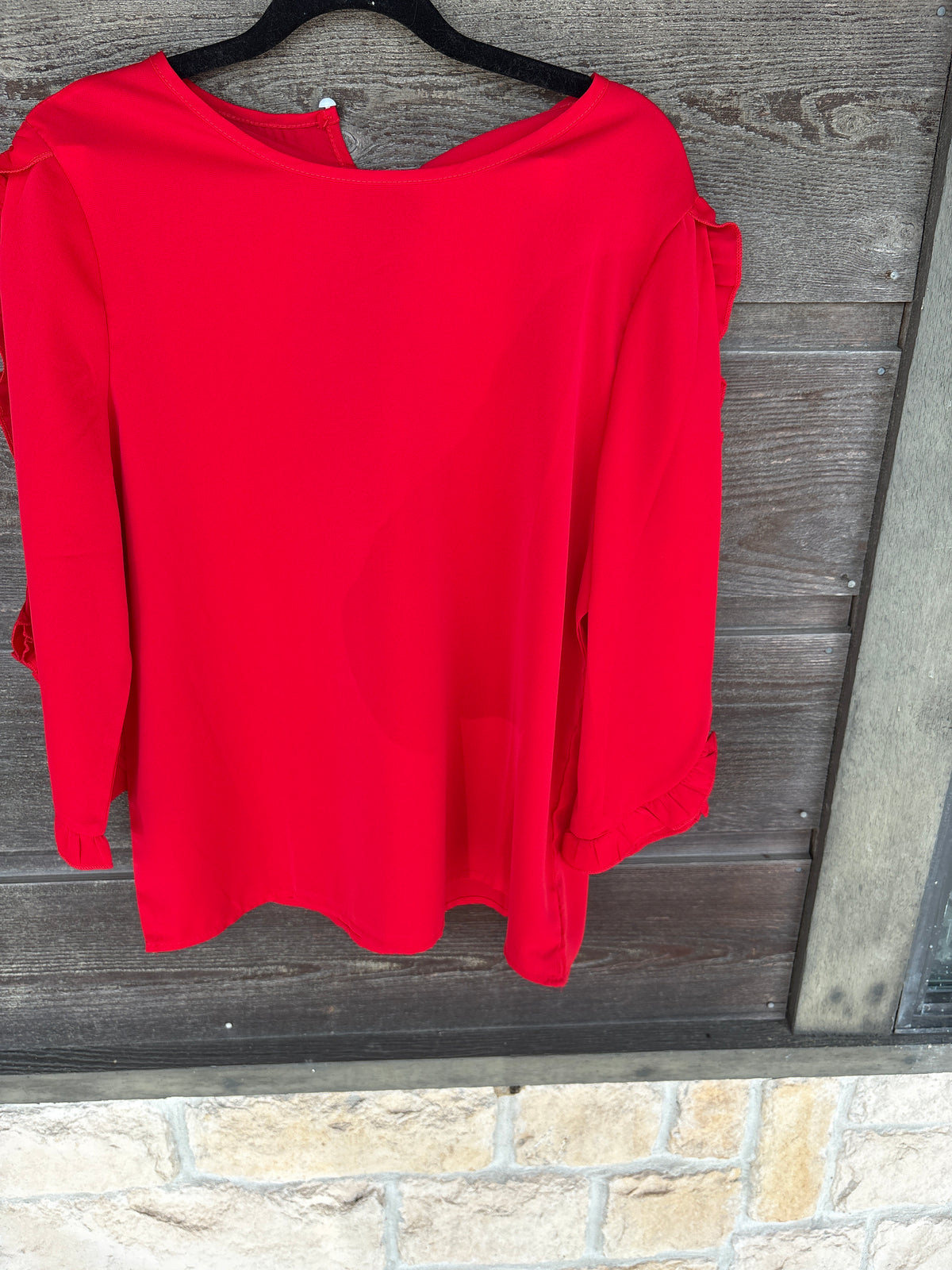 Boutique style red ruffle sleeve