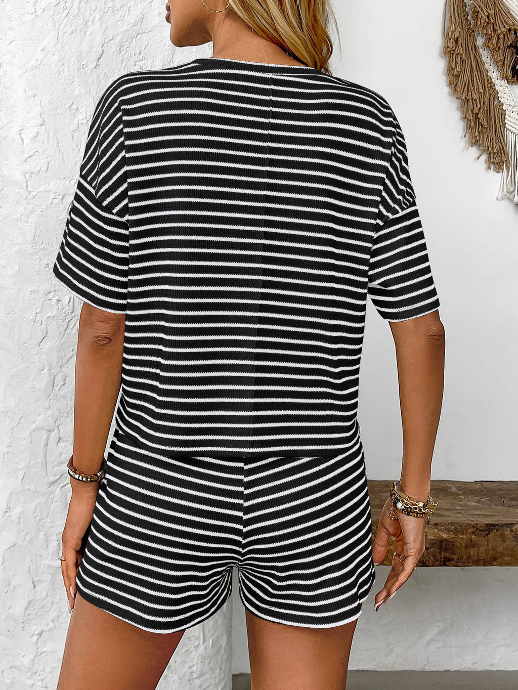 Knit striped fashion casual shorts tracksuit