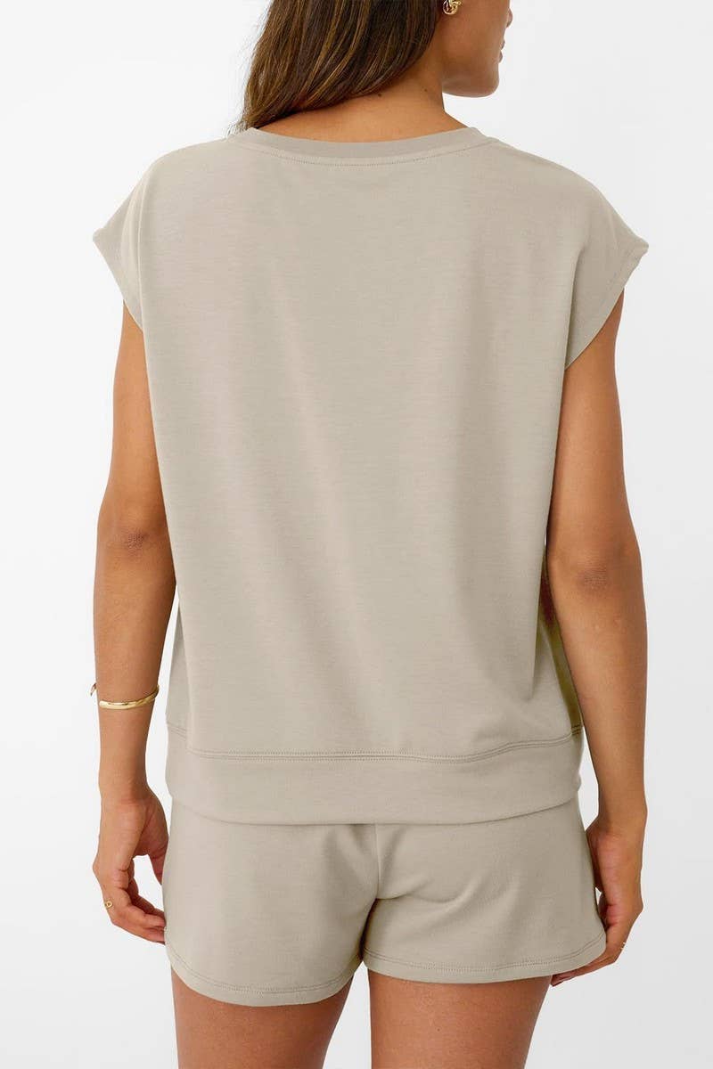 CWTSTS00835_CASUAL SHORT SLEEVE TEE AND SHORTS SET WOMEN