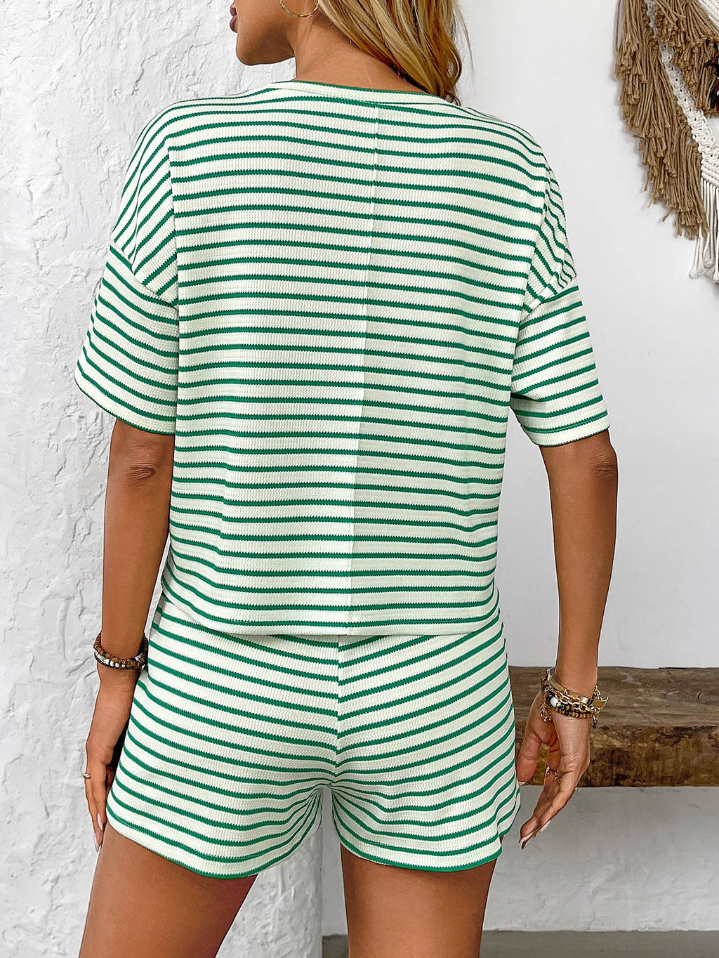 Knit striped fashion casual shorts tracksuit