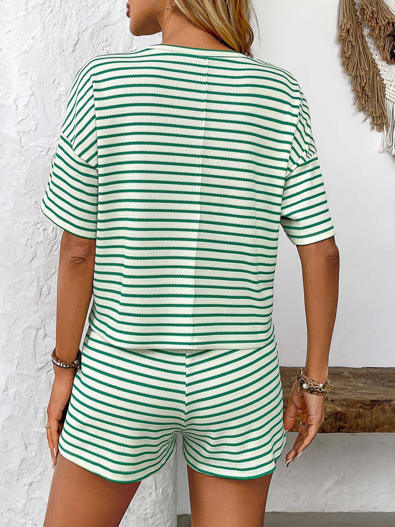 Knit striped fashion casual shorts tracksuit