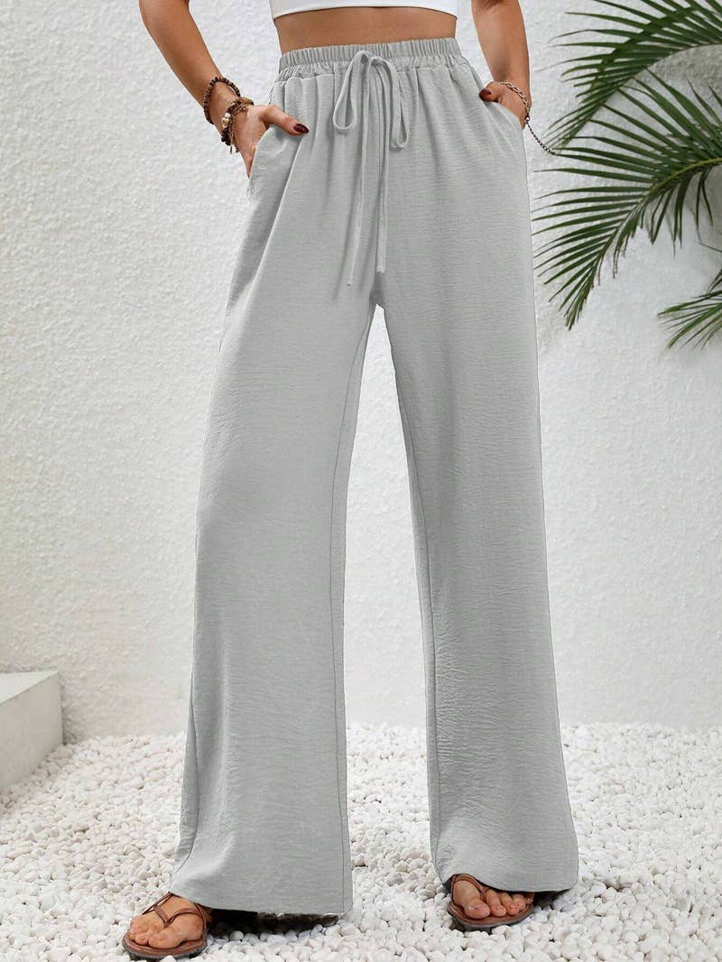 Versatile Solid Color Wide-Leg Floor-Length Casual Pants
