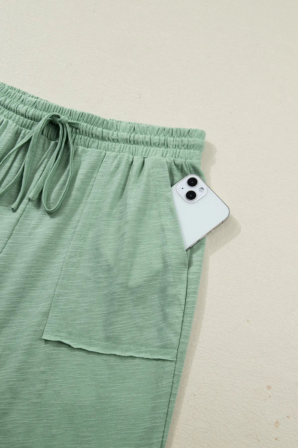 Short Sleeve Tee Raw Seam Patch Pocket Drawstring Pants Set