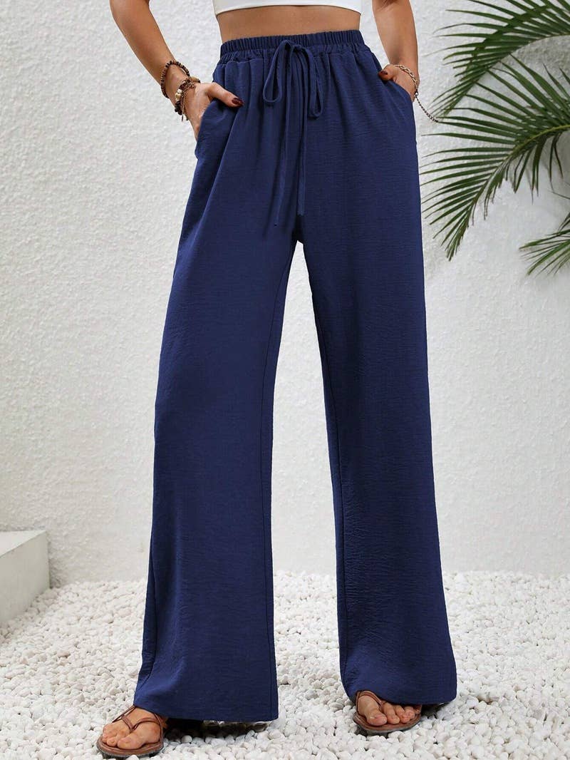 Versatile Solid Color Wide-Leg Floor-Length Casual Pants