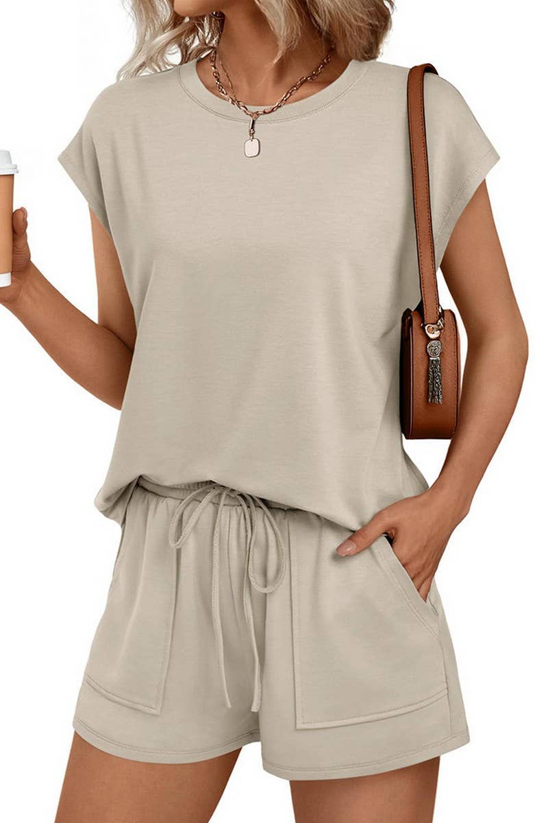 CWTSTS00835_CASUAL SHORT SLEEVE TEE AND SHORTS SET WOMEN
