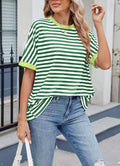 Striped Color Collision Round Neck Loose Short Sleeve T-Shir
