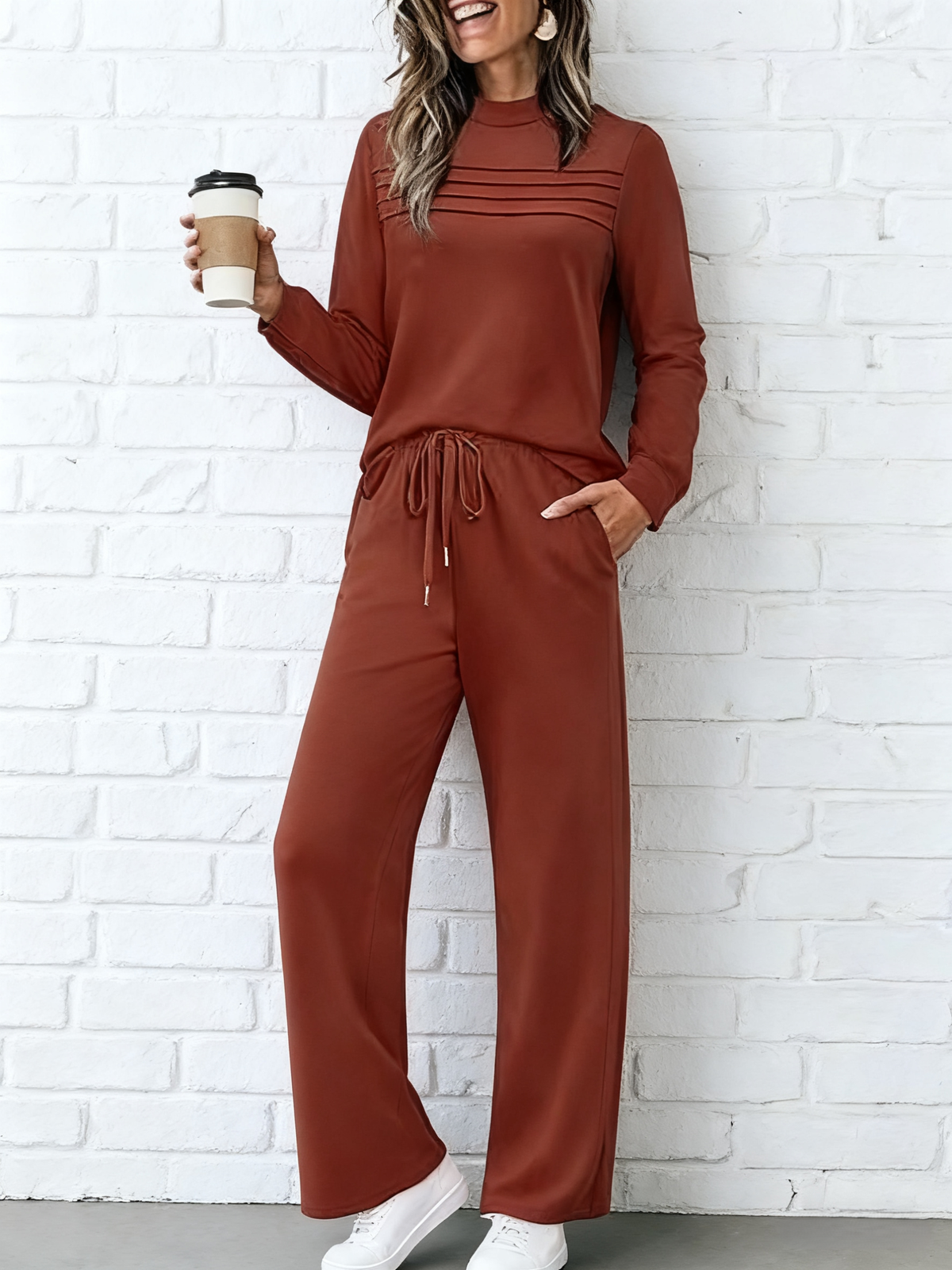 Cozy Leisure Round Neck Long Sleeve Sweatshirt Set