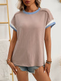 Round Neck Outer Seam Twisted Strip Short Sleeved Top