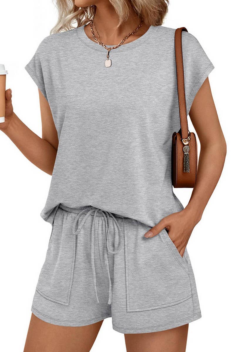 CWTSTS00835_CASUAL SHORT SLEEVE TEE AND SHORTS SET WOMEN