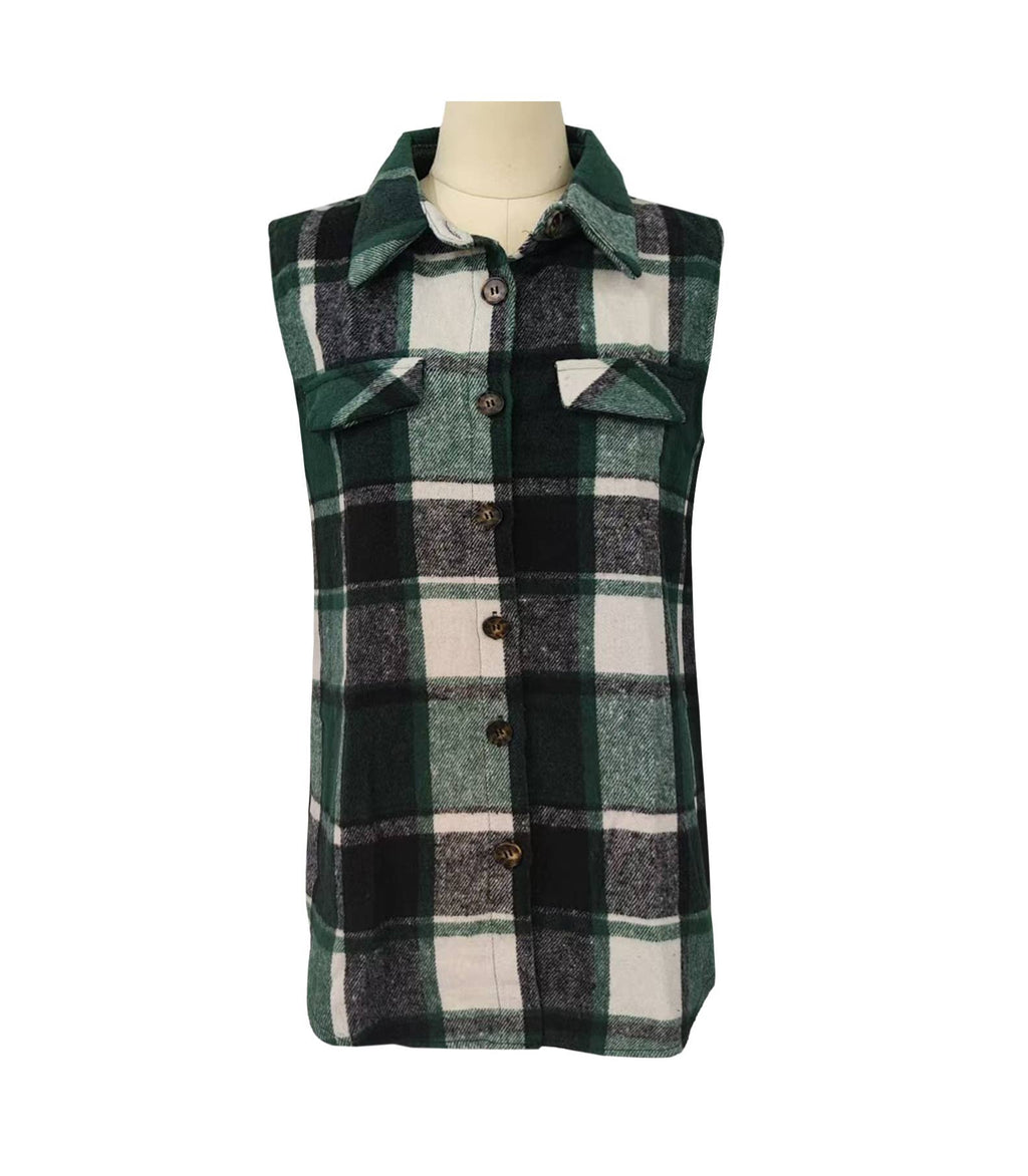 Vintage Casual Checked Sleeveless Midi Vest