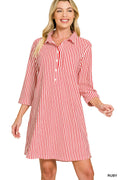 Zenana Collard Half Button Striped Dress Shirt