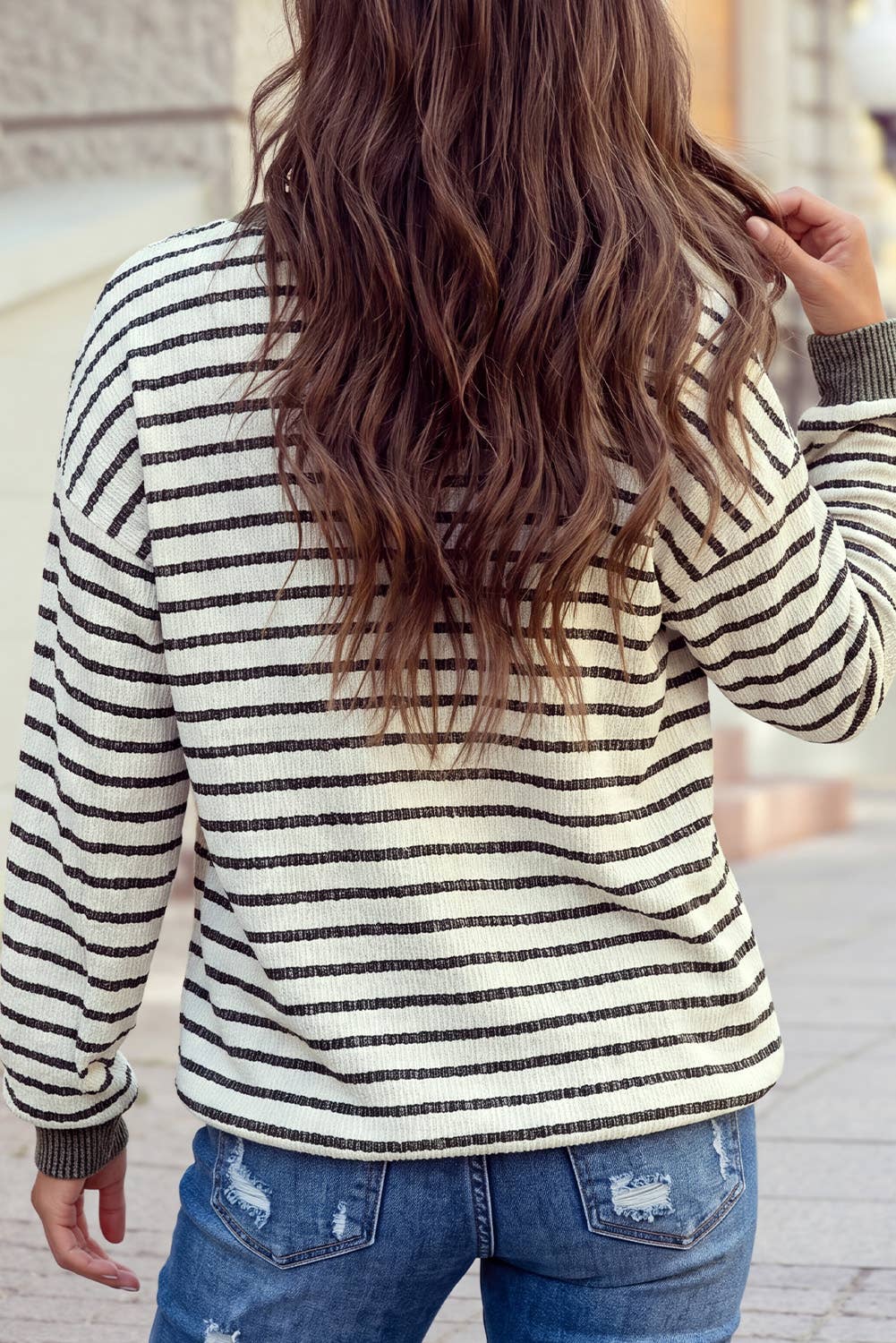 Twisted Ribbed Patchwork Textured Long Sleeve Top