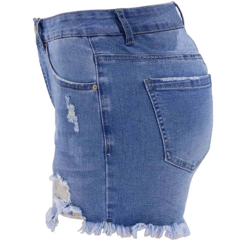 High Rise Distressed Denim Shorts for Women