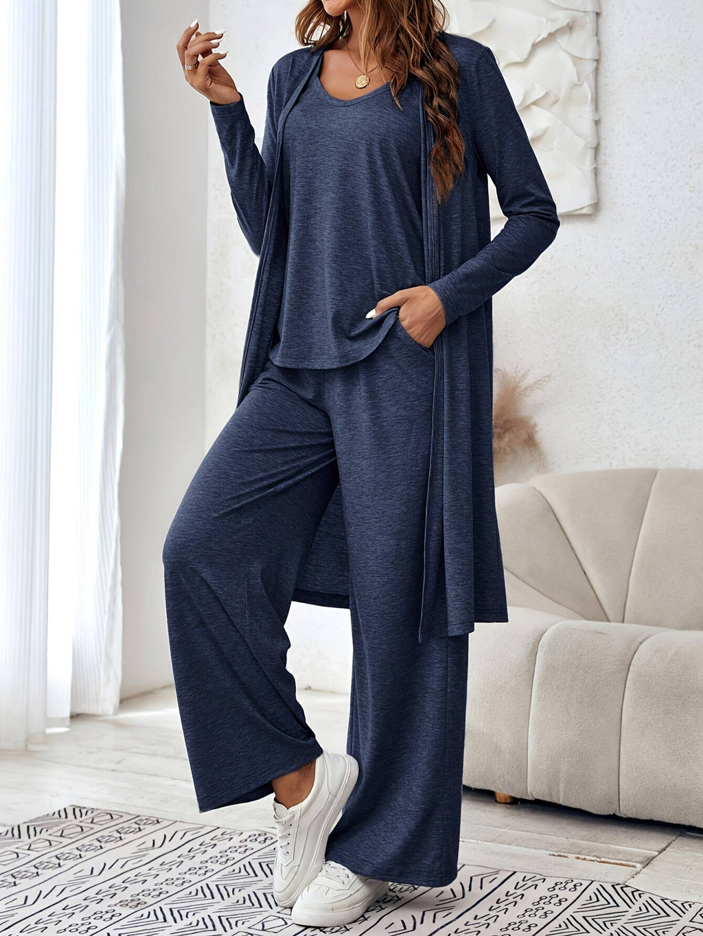 Solid Color Camisole Top and Pants Three Sets