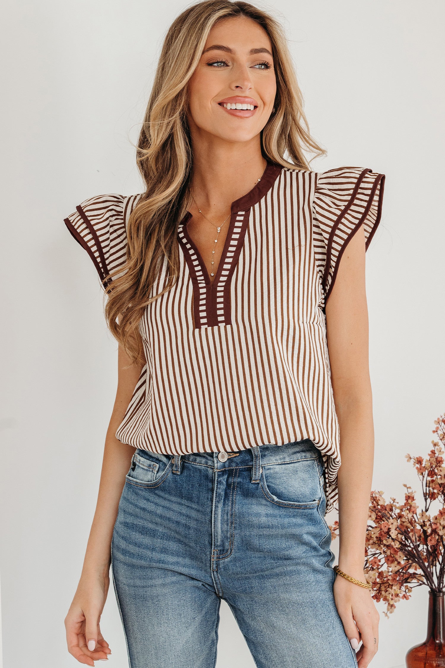Khaki Ruffled Short Sleeve