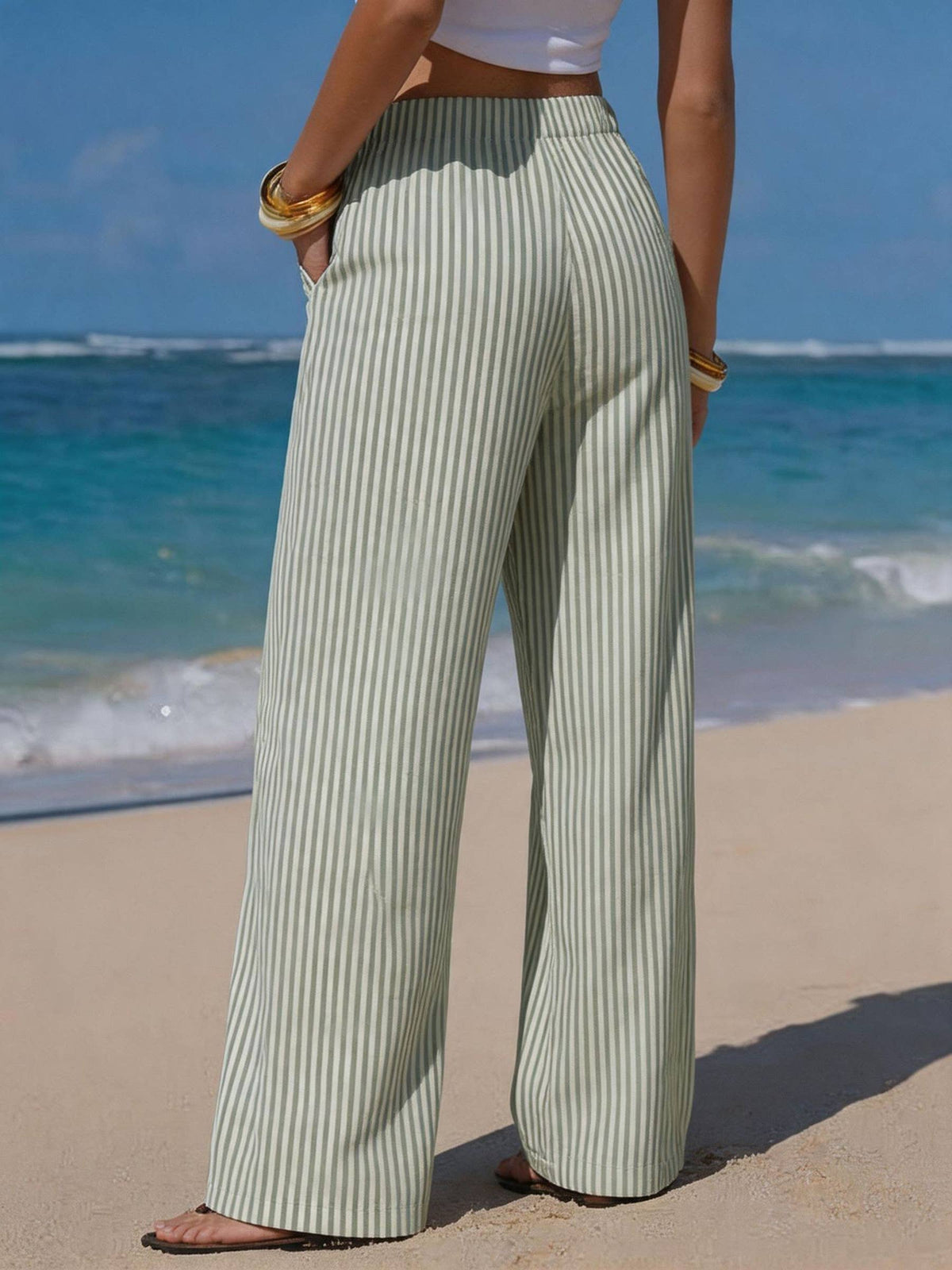 Drawstring Pocket Beach Casual Pants