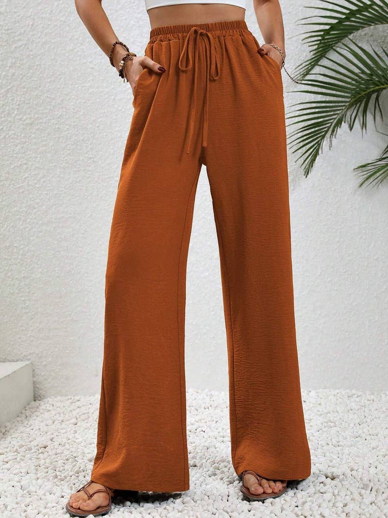 Versatile Solid Color Wide-Leg Floor-Length Casual Pants