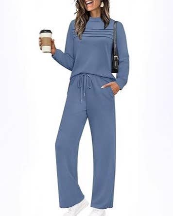 Cozy Leisure Round Neck Long Sleeve Sweatshirt Set