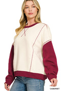Zenana Fleece Color Block Pullover