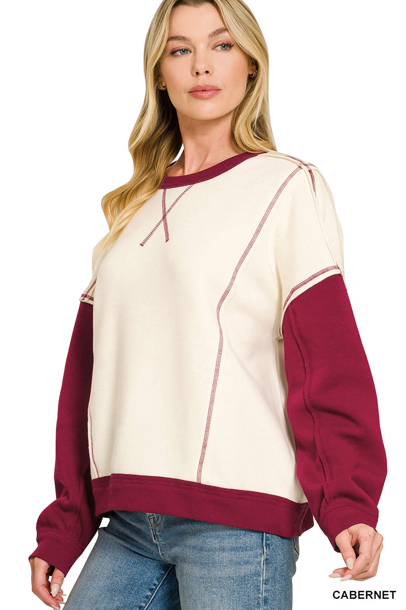 Zenana Fleece Color Block Pullover