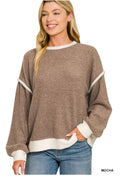 Zenana Brushed Melange Hacci Trim Sweater