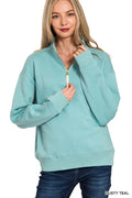 Zenana Fleece Half Zip Sweatshirt