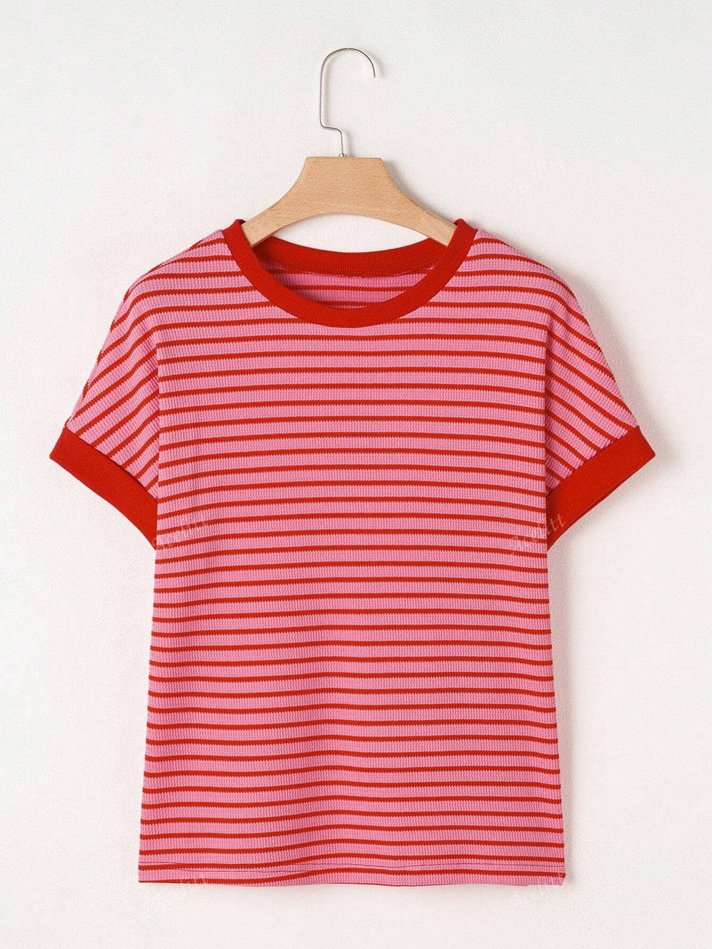 Casual crew-neck patchwork short-sleeved T-shirt