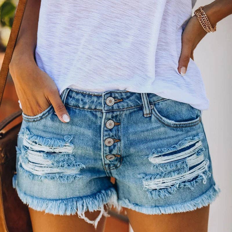 Washed Distressed Denim Shorts Slim Fit Summer Jean Shorts