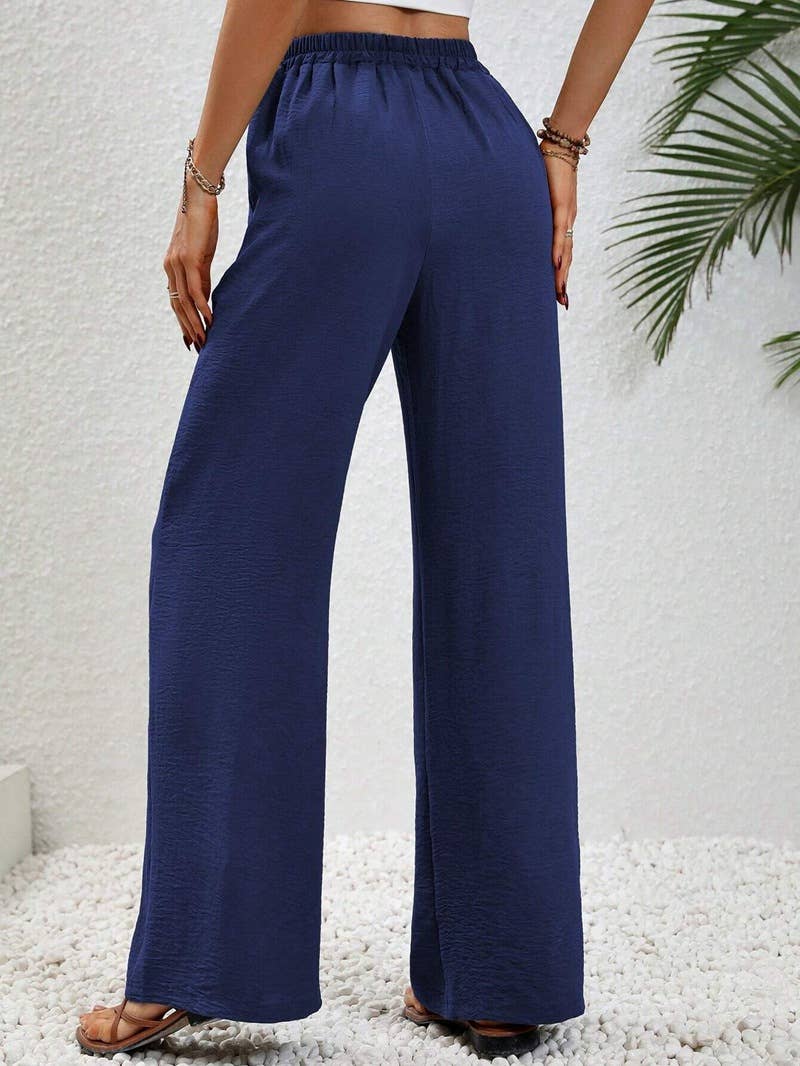 Versatile Solid Color Wide-Leg Floor-Length Casual Pants