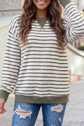 Twisted Ribbed Patchwork Textured Long Sleeve Top