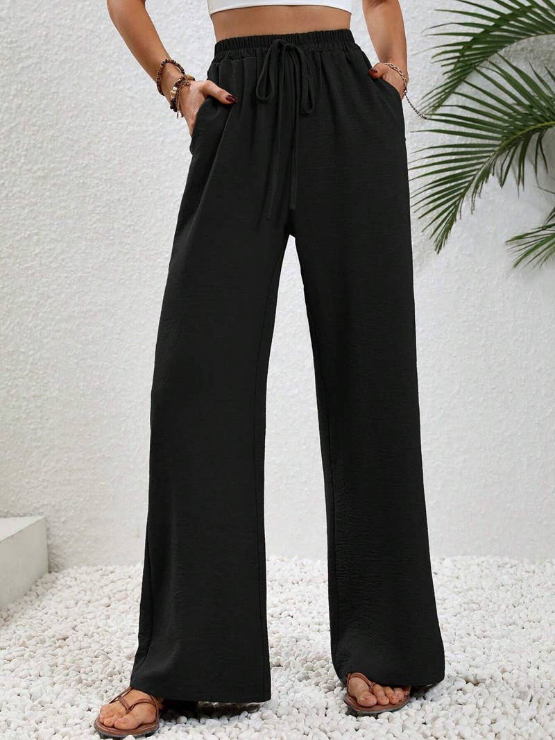 Versatile Solid Color Wide-Leg Floor-Length Casual Pants