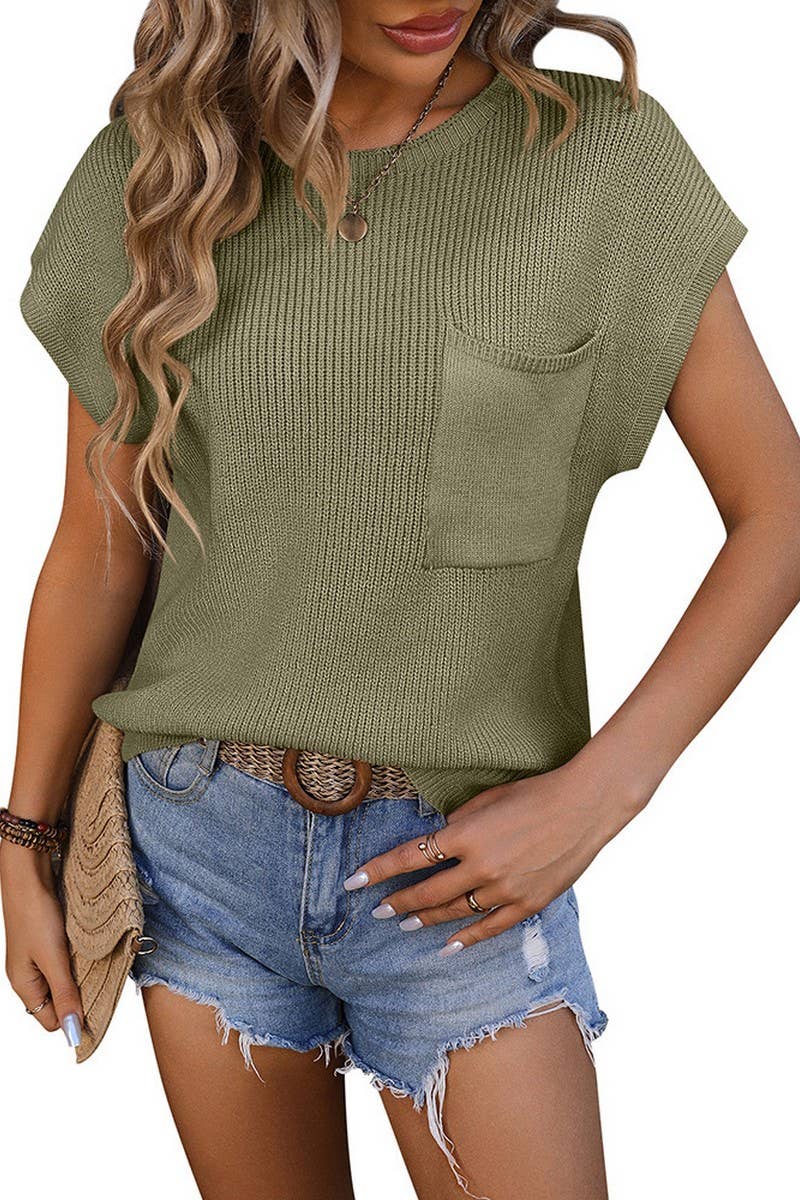 CWOSWS0106_CREWNECK SHORT-SLEEVED SWEATER WITH POCKETS