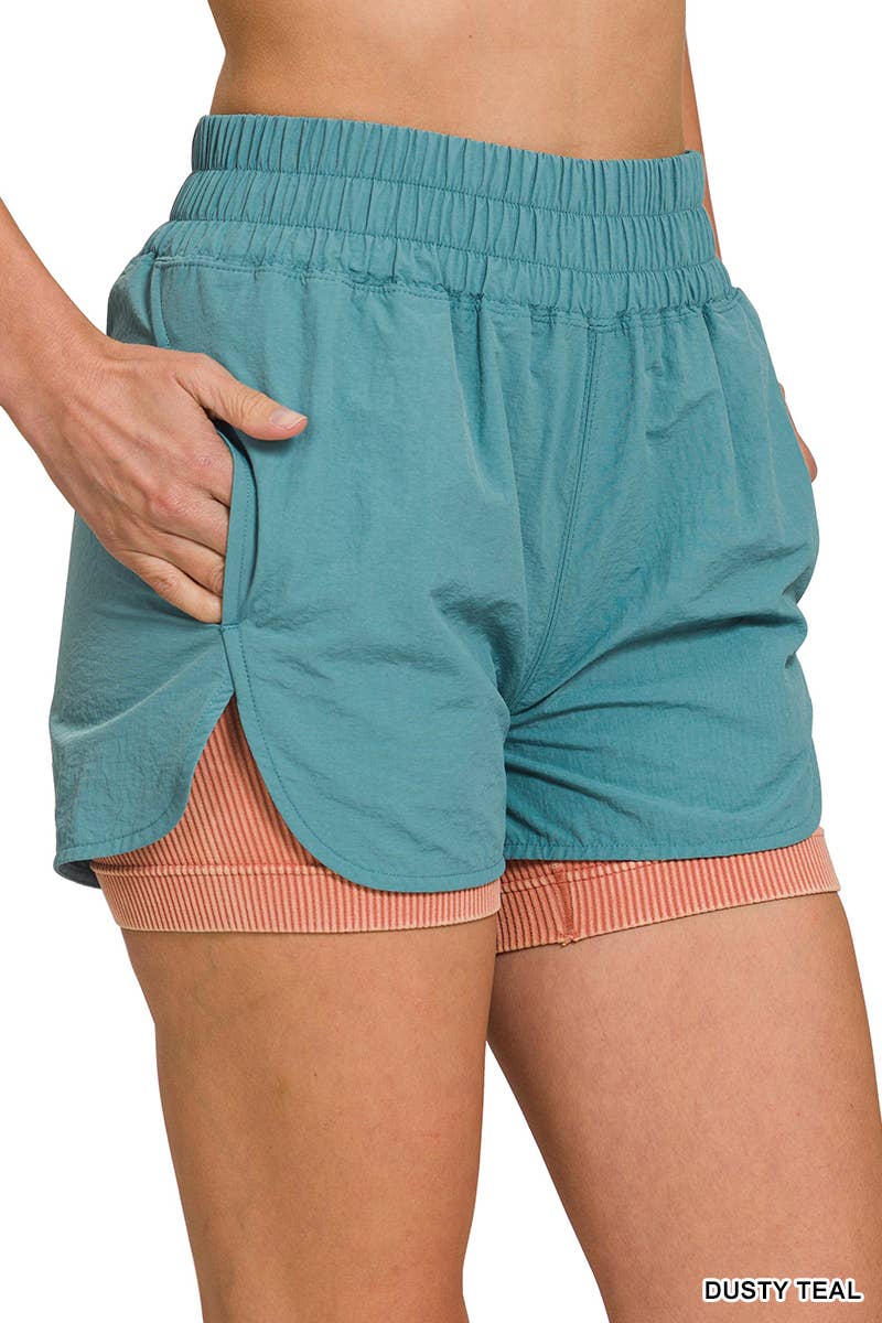 .....Windbreaker Smocked Waistband Track Shorts