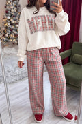 Merry Plaid Letter Sweatshirt & Plaid Pants Set